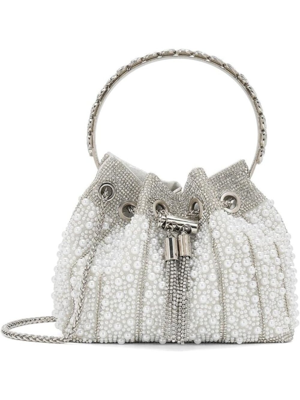 Vintage Pearl Clutch Purse with Rhinestones | Unique Crossbody Evening Bag for
